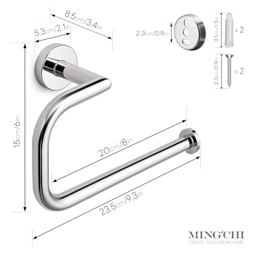 Miniatura 4 de Mingchi Anillo Para Toallas Cromado Premium Acero Inoxidable 304 - Brillante - Soporte 15kg - Montaje En Pared Con Taladro - Moldeado En Una Pieza - Para Baño Cocina Plateado
