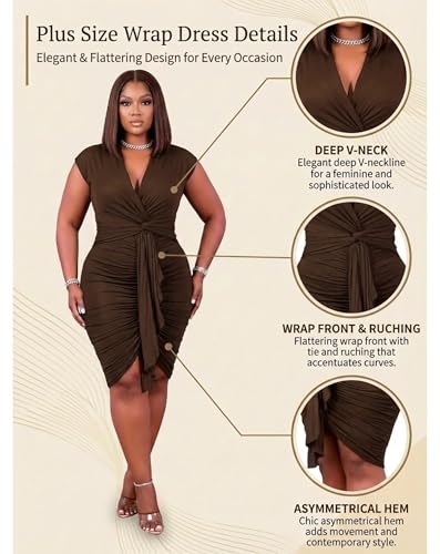 Image of IyMoo Women's Sexy Plus Size Bodycon Sleeveless Drawstring Ruched Mini Club Dresses