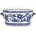 Arborus Blue and White Ceramic Planter Pot – Vintage Floral Oval Cachepot Vase for Indoor Plants, Flowers & Succulents – Glazed Chinese Porcelain Style Decorative Bowl – 7.4