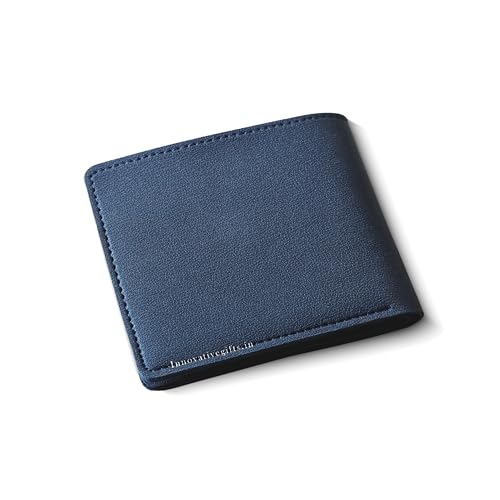 Image of Innovative Gifts Men's Personalized Wallet I Stylish Vegan Leather Slim Purse with Name & Charm I Customized Unique Gift for Birthday Anniversary Men Boy Love Husband Employees Clients (Blue)