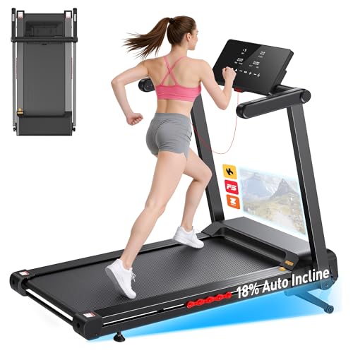 Cinta de Correr Plegable Profesional, 18% inclinación Auto, 4,5 CV, silenciosa y compacta. Cinta de Correr con inclinación, 18' de Ancho, LED, 12 programas, Negro