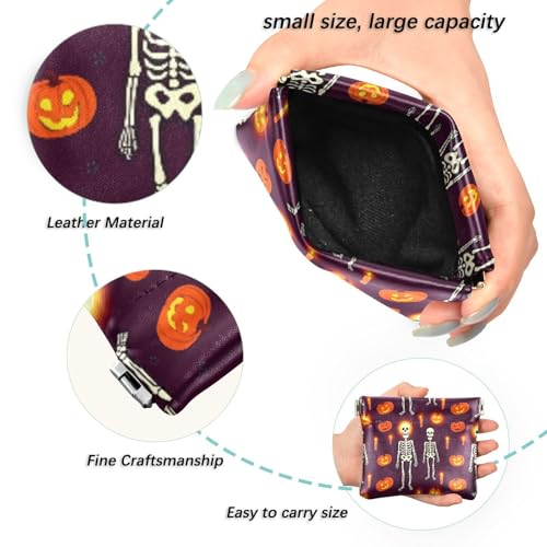 Halloween Playful Skeletons Coin Purse Leather Pouch Change Purse, Squeeze Coin Pouch for Cards, Keys & Lipsticks, Unisex2