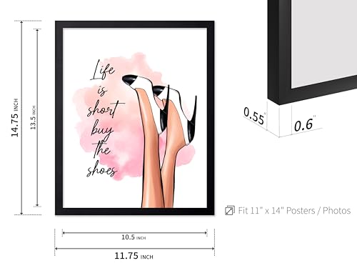 Image of Poster Master Life is Short Buy The Shoes Poster - Fashion Print - Trendy Art - Modern Art - Gift for Her & Fashionista - Luxury Haute Couture Decor for Bedroom or Girls Room, 11x14 Black Framed