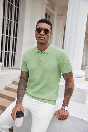 Image of COOFANDY Mens Knit Polo Shirts Short Sleeve Ribbed Textured Polo Shirt Lightweight Casual Golf Shirts Collared T Shirt