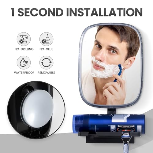 Image of TAILI Shower Mirror Fogless for Shaving, Black | Razor Holder, Removable Fog Free Suction, Squeegee Included, Adjustable, Shatterproof