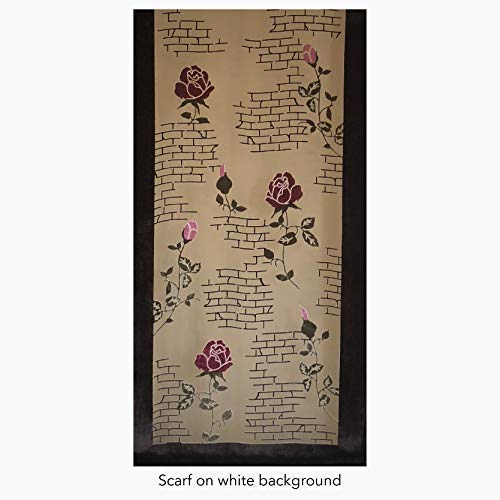 Silk Base Burn-out Velvet Shawl, 72" L x 21" W, Rose & Wall, Brown-Red3