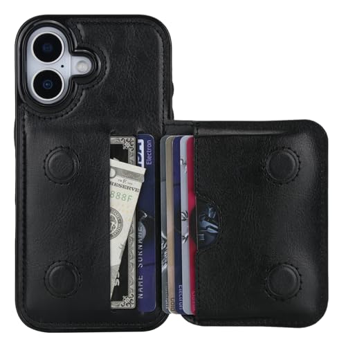 KIHUWEY Compatible with iPhone 17 Wallet Case Credit Card Holder, Premium Leather Kickstand Flip Hidden Magnetic Clasp Durable Shockproof Protective Cover for iPhone 17 6.3 inch (Black)