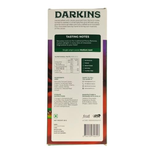 Image of Darkins Dark Chocolate | 63% Dark Chocolate With Banarsi Paan | Vegan | Gluten-Free | Hand Crafted Chocolate | Natural Chocolate Bar | 50 Gm Each Pack of 2