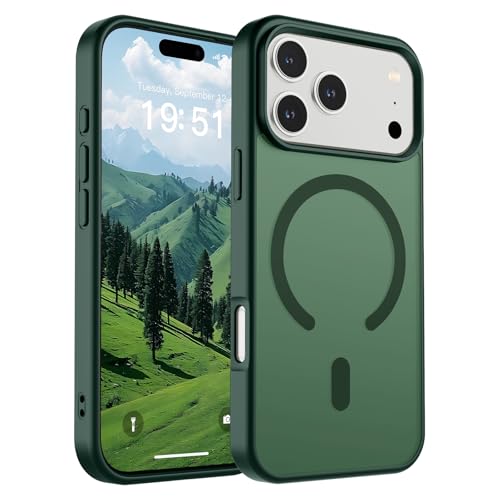 Image of SUPFINE Magnetic for iPhone 17 Pro Case (Compatible with MagSafe)(Military Grade Drop Protection) Translucent Matte Shockproof with Anti-Fingerprint Phone Cover 2025,Forest Green