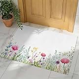 Welcome Door Mat,Indoor Doormat Spring Flowers Leaves...