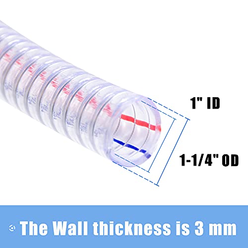 Ququyi 1 Inch Id X 1-1/4 Inch Od Heavy-Duty Steel Wire Suction Pvc Flexible Tubing High Pressure Uv Chemical Resistant Thick Vinyl Hose Tube, 1.3 Ft #TOP1
