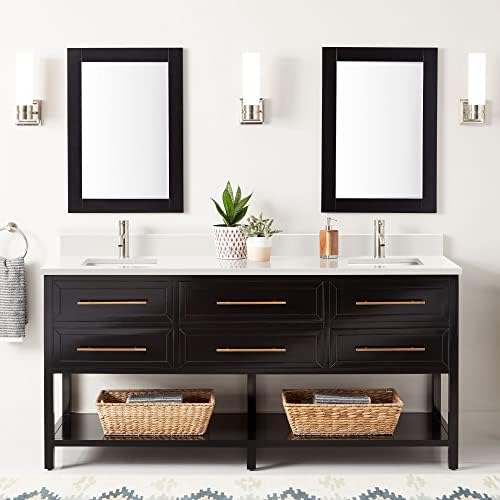 Signature Hardware 953330-72-RUMB-1 Robertson 72" Free Standing Double Vanity Set with Wood Cabinet, Vanity Top, and Rectangular Undermount Sink - Single Faucet Hole - Black/Arctic White Quartz