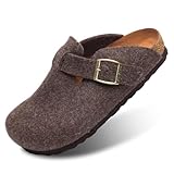 SXESDBR Unisex Wool Clogs with Arch Support, Adjustable Buckle Wool Mules, Comfortable Wood Sole Clogs(Brown 13