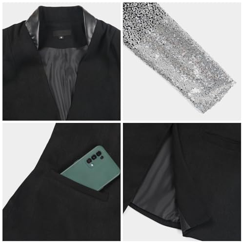 ebossy Women's Oversized Sequin Blazer Casual Loose Long Sleeve Slim Jacket Stage Performance Coat4