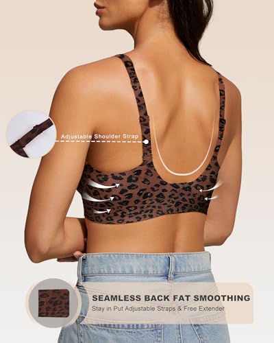 obind Jelly Deep V Bras for Women No Underwire Push Up Seamless Padded Plunge Bralette Wireless Comfortable Supportive T-Shirt Everyday Bra Invisible Under Tight Shirts Leopard — view 4