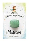 Generisch Mutstein zur Einschulung – Grüner Aventurin mit liebevoller Grußkarte – Glücksbringer für Schulanfänger – Geschenk zum Schulstart für Mädchen & Jungen – Füllung Schultüte