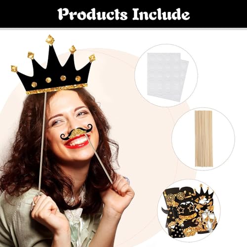 image for molchagar Black and Gold Party Photo Booth Props,24 Pieces Photobooth 