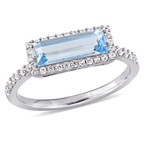 2.00 CT Emerald Cut Aquamarine & Lab Created Diamond Halo Engagement Ring 14K White Gold Plated BY BALAJIGEMSANDJEWELRY