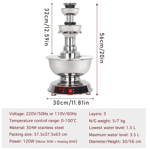 Elektrische Weinbrunnenmaschine, 3-stufige Party-Weinbrunnenmaschine, Champagnerspendermaschine Mit 3,5 L Fassungsvermögen, 0–100 ° Temperatureinstellung, Für Hochzeits-Bar-Party