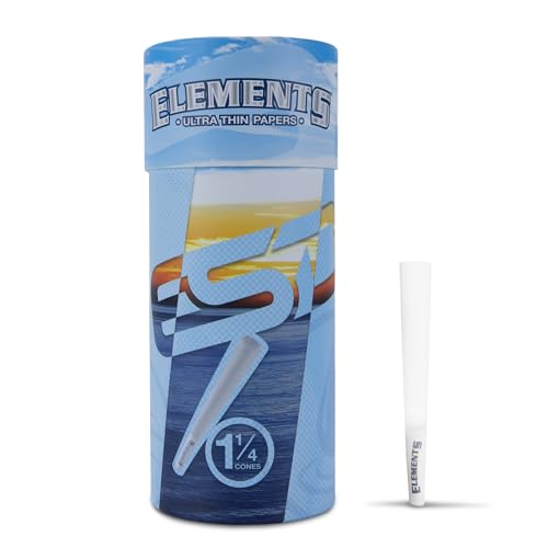 RAW - Elements Ultra Thin Rolling Paper Cones 1 1/4 | 50 Pack | Pre Rolled with Tips and Packing Tubes Included