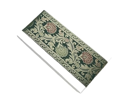 Image of Brocade Ethnic Work 9 Meter Laces and Borders Material for Dresses, Sarees, Lehenga, Suits, Blouses, Dupatta, chunri and Crafts (Dark Green)