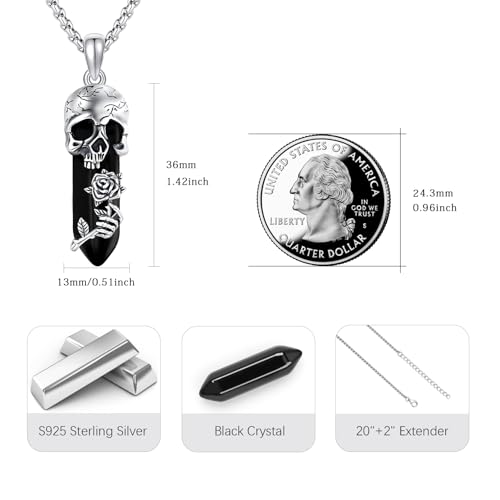 Image of S925 Sterling Silver Skull Pendant Necklace Heart Crystal Birthstone Skull Necklace Gothic Jewlery Gifts