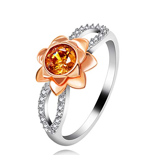 14K Rose Flower Ring Two Tones Infinity Floral Wedding Ring with Round Cut Simulated Orange Diamond Y812