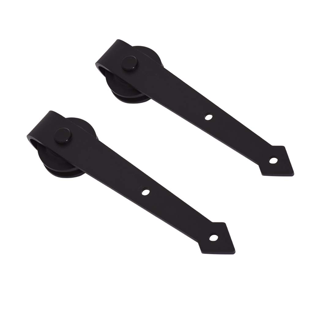 2PCS Black Sliding Barn Wood Door Rollers Hanger Kit with Parts Arrow Shape,Only 2PCS Rollers(No Rail)