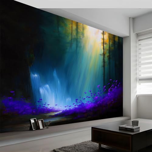 Générique Nature Forêts Cascades Fleurs Papier Peint Panoramique Pour Garçons filles, 250 x 175 cm Vert Poster Géant Mural 3D, Décoration Murale Premium...