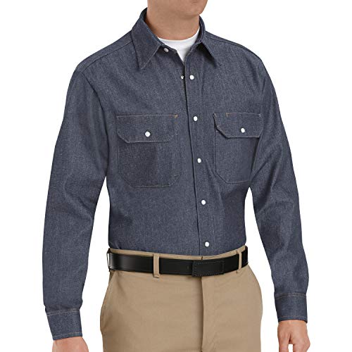 Red Kap Men's Deluxe Denim Shirt , Denim, Large