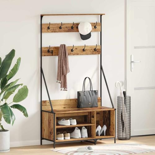 Nqyjm Perchero para Ropa con Estante Madera Vieja 100 x 41 x 184 cm Burro Ropa,Organizador Robusto para Colgar Perchas, Camisas, Pantalones, Montaje Fácil
