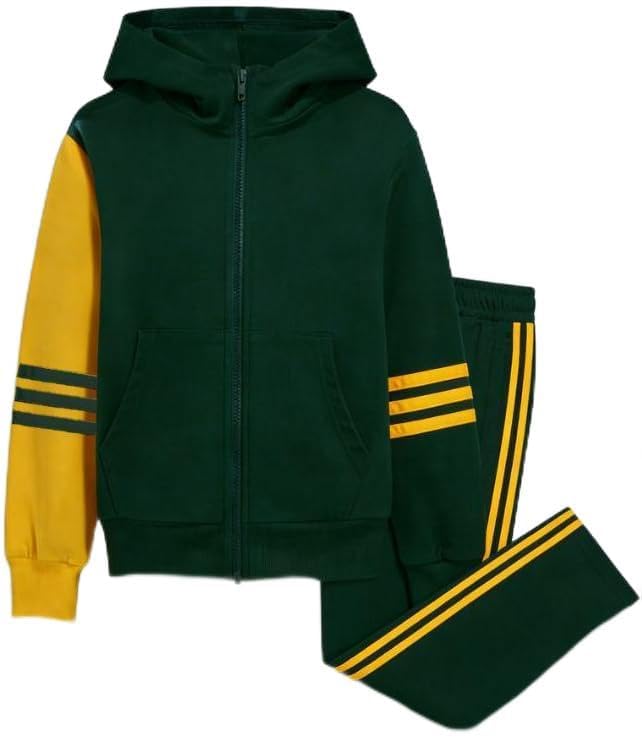 Image of Toddler Boy Clothes Long Sleeve Colorblock Hoodie Sweatsuits Tops and Pants 2Pcs Winter Outfits Boys Fall Clothes