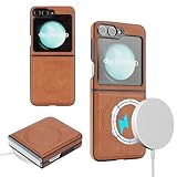 YNlinuofg case for Samsung Galaxy Z Flip 5,Magnetic,Support Wireless Charging, Premium PU Leather & Shockproof, Protective Cover for Galaxy Z Flip5 (Brown)