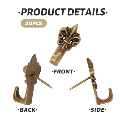 Image of 20 Pieces Push Pin Hangers,Push Pins for Wall,Decorative Thumb Tacks for Hanging,Zinc Alloy Pin Hooks Picture Hanging Nails for Home Office Fabric Wall Wooden (Bronze)