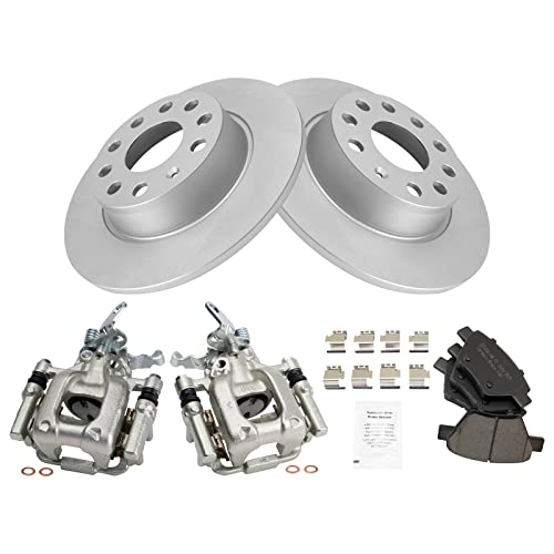 Image of TRQ Rear Brake Pad and Rotor Set Ceramic G Coated Solid Rotors Calipers | For 2010-2014 Volkswagen Jetta Golf 2011-2016 Eos 2012 Beetle 2012-2015 Passat 2010-2013 Audi A3 A3 Quattro