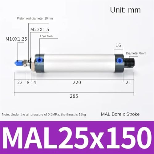 Mini cilindro de aire MAL comprimido doble de 25mm para automatización 3