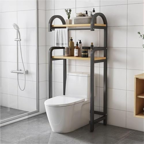 Armario de almacenamiento de 2 niveles sobre el inodoro, estante de baño con patas altas con patas ajustables, organizador de ahorro de espacio para baños pequeños (natural, 70 cm)