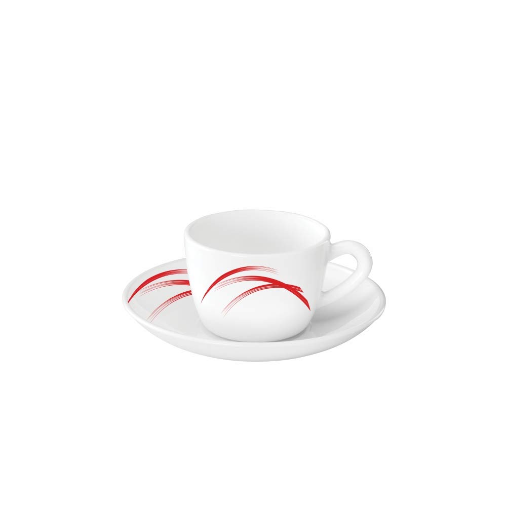 Larah by Borosil - Red Stella Cup and Saucer Set, 140ml, 12-Pieces, White - Image 2 thumbnail