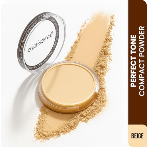 Image of Coloressence Matte Compact Powder for Women Setting Base with Free Applicator Puff, Beige, 10gm | All Skin Types | Lightweight | Oil Control | Waterproof | Perfect Tone
