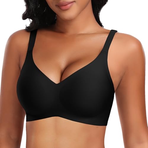 Image of DOCUMO Wireless Bras for Women No Underwire Seamless Push Up Bras with Support and Lift, V Neck Bralette with Bra Extender