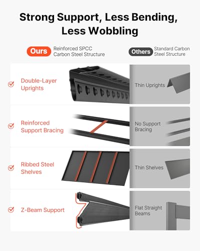 Image of VEVOR Storage Shelves, 4-Tier Adjustable, 2400 lbs Capacity, Heavy Duty Garage Storage Shelving Unit, Metal Utility Rack Shelf, for Garage Workshop Warehouse Basement, 40.55 inch W x 20.55 inch D x 60.2 inch H