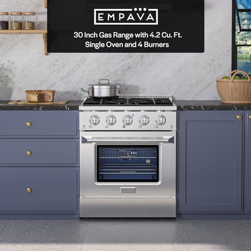 Image of Empava Freestanding Slide-In Gas Range,4.2 cu. ft. Pro-Style Single Oven with 4 Sealed Ultra High-Low Burners-Heavy Duty Continuous Grates in Stainless Steel,30 Inch