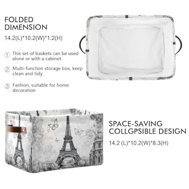 xigua Paris Eiffel Tower Storage Basket Organizer, Foldable Rectangular Storage Box with Handles for Home Office