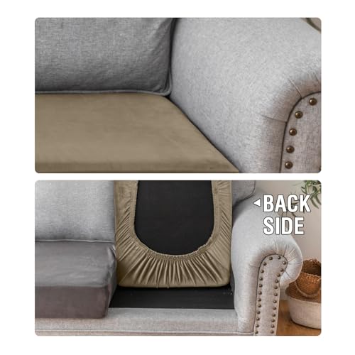 Image of Stretch Silver Fox Velvet Couch Cushion Cover - Soft and Comfortable Fuzzy Slipcover for Chair, Sofa, or Seat Cushion(1 PC for Seat Cushion or Backrest,Leather Brown)