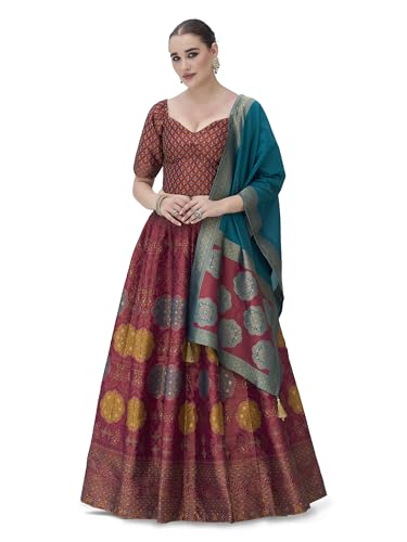 Image of PURVAJA Women's Kanjiwaram Semi-Stitched Lehenga choli