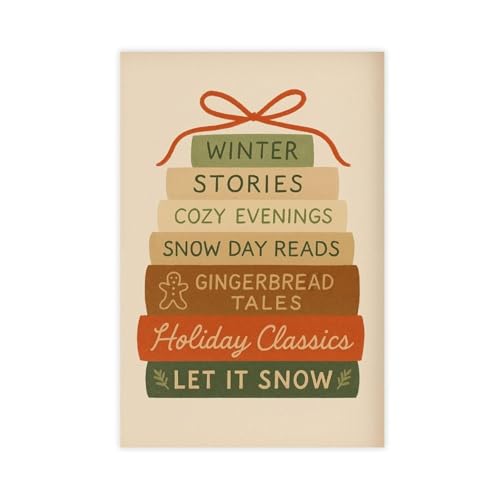QIENAZIO Poster su tela con stampa di libri di Natale, storie invernali, ideale come decorazione per camera da letto, ufficio, cucina, 30 x 45 cm