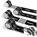 HFKPJRT Removable Toy Car Road Tape Stickers for Kids, 4 Rolls Roadway Tape with Curves, Black Residue Free Road Car Track Tape for Kids Birthday Party Racing Party Decoration, 2 Inch Wide 65 FT Long