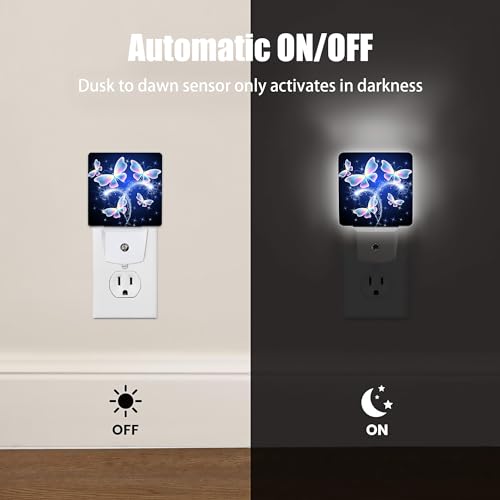 Image of Transparent Butterfly Night Light, Glowing Firework Night Lights Plug into Wall Decor for Bedroom, Bathroom, Hallway, Kitchen, Dusk to Dawn Sensor Nightlights for Boys Girls Women Men Room Gifts