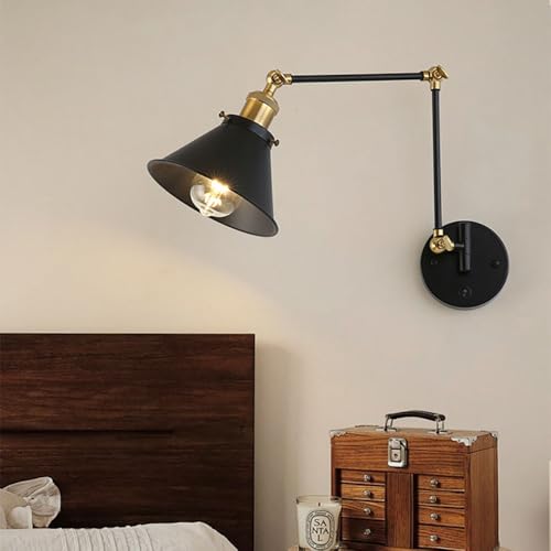 XQIDIANAA Apliques De Pared Retro, Iluminación Moderna Cableada con Interruptor, 350 ° Girado, Lámparas De Luz Negra Mate LED, 3000k Lámpara Tibia para Dormitorios, Espejo, Sala De Estar