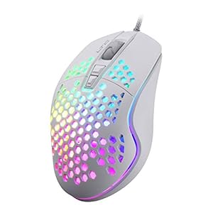 LTC Circle Pit HM-001 RGB Gaming Mouse with 2 Side Buttons, Lightweight Honeycomb Shell, Adjusted 12800DPI, 7 Programmable Buttons, Software Support, White